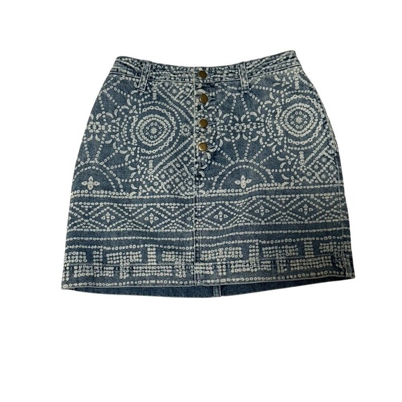 Free People Patterned Button-Front Denim Mini Skirt – Size‎ 2 - Picture 2 of 7